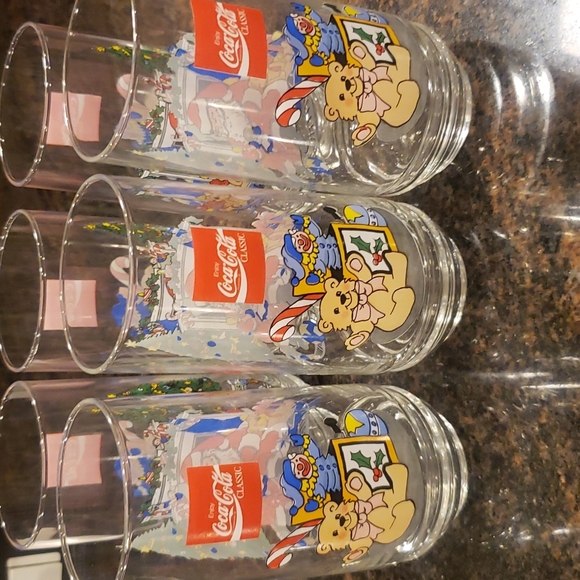 VINTAGE COCA-COLA Christmas  Glasses Glass set 6 SANTA UNDER TREE Mccory stores - Picture 5 of 6
